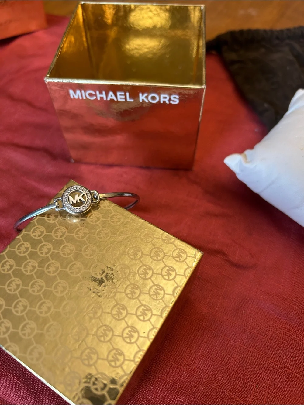 Michael Kors Silver-Tone MK Pavé Center Bangle Bracelet